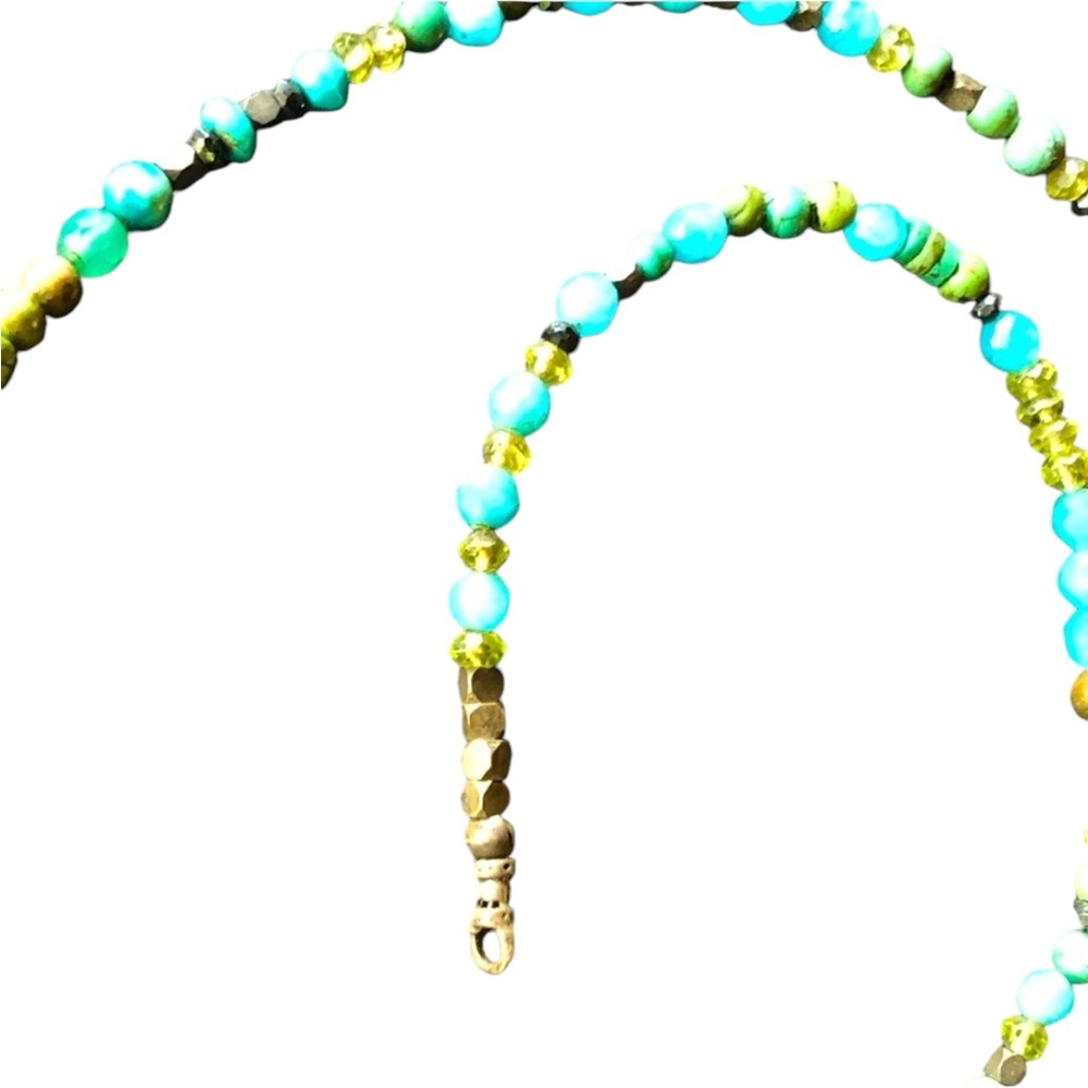 Turquoise Precious beaded necklace peridot black onyx necklace blue agate .925 - Picture 8 of 16